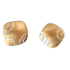 MARJORIE BAER MB SF MODERNIST Copper Mixed Metals Hammered Couture CLIP EARRINGS